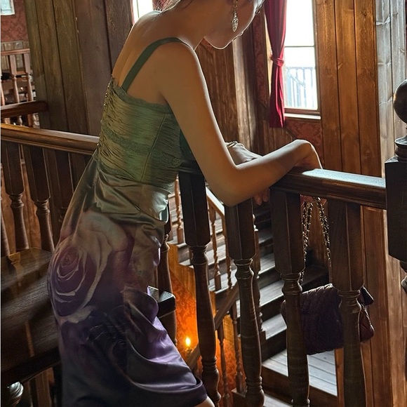 Roberto Cavalli Vintage Style Green and Purple Floral Dress - Picture 7 of 8